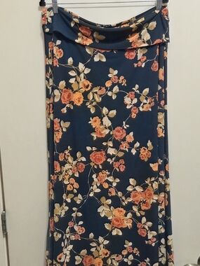 LuLaRoe Navy Maxi Skirt with Orange and Cream Floral Print XL